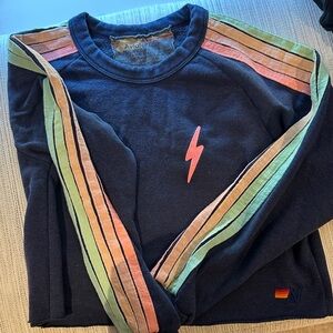 Aviator Nation Dark Blue Sweatshirt with Multicolor Stripes